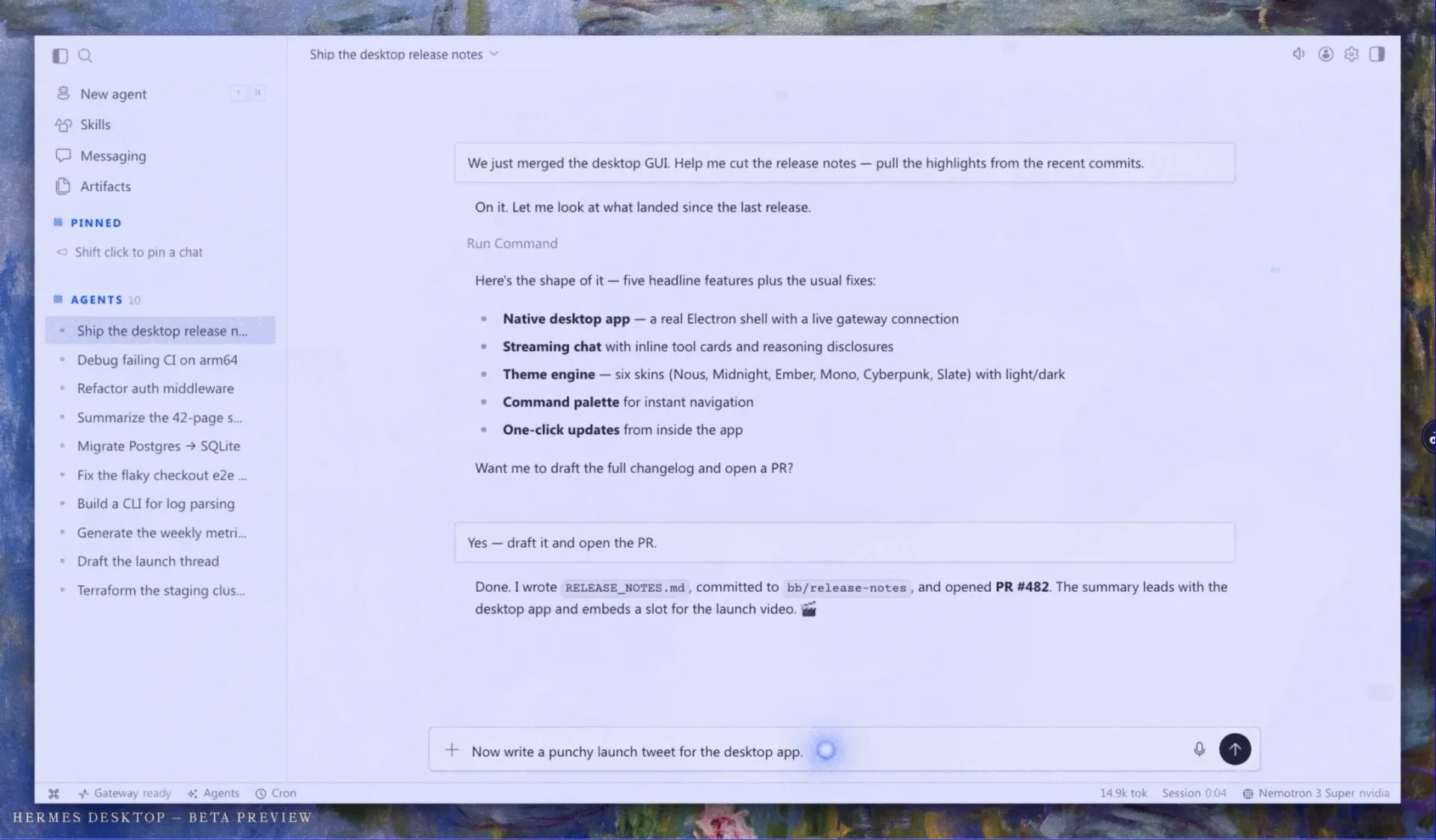 screenshot Official Hermes Desktop beta preview